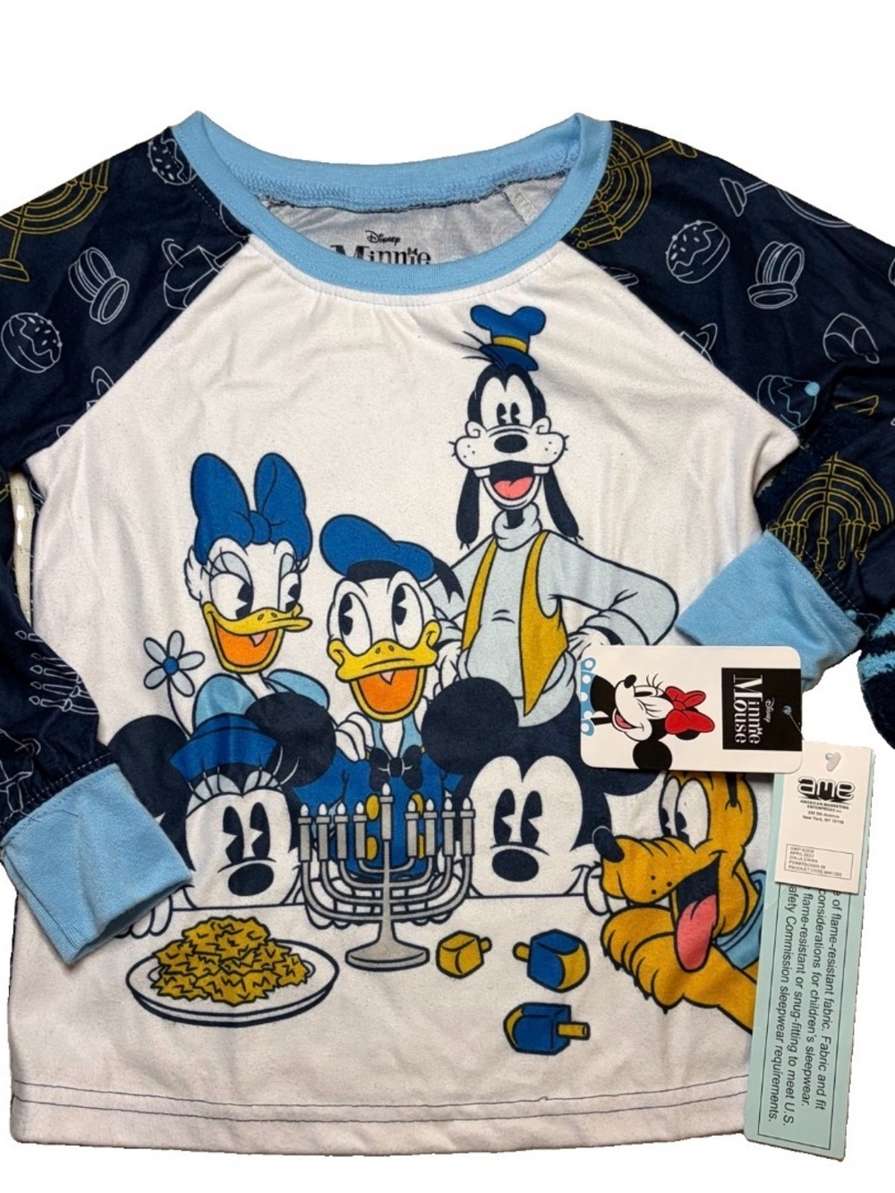 Disney Hanukkah Pajama Set Kids XS 4/5 Mickey Minnie Donald Goofy NWT with Socks